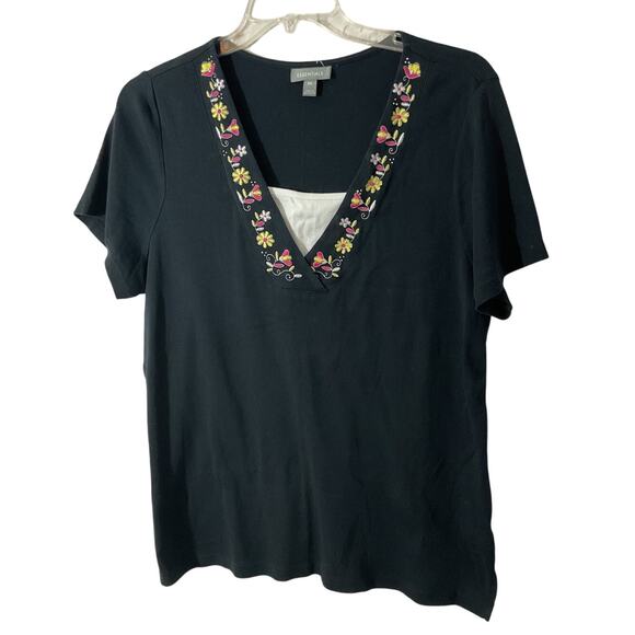 Essentials 0X Embroidered Neckline Top Layer Look - Picture 2 of 6